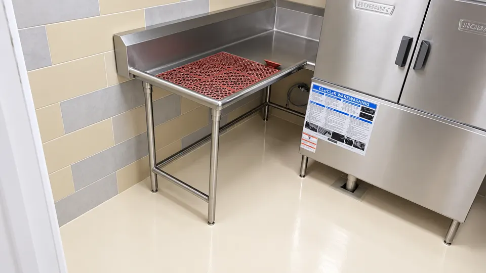 Light beige seamless floor in food/clean processing room